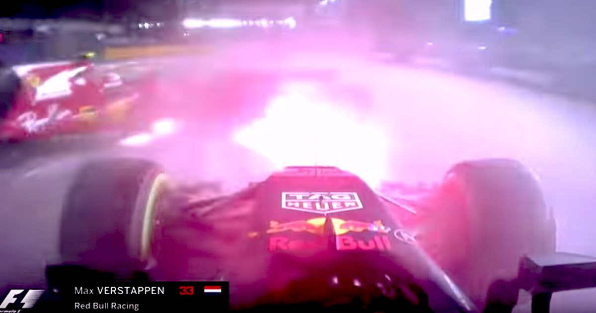 Watch a high-speed Formula 1 crash from the driver’s POV, sparks and all